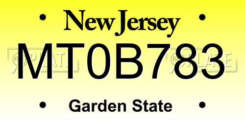 MT0B783 New Jersey License Plate