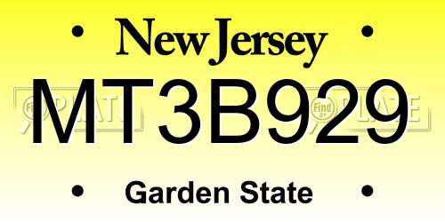 MT3B929 New Jersey License Plate