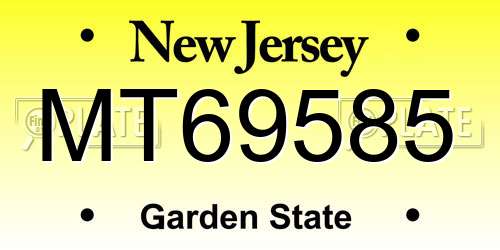 MT69585 New Jersey License Plate