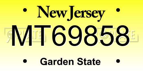 MT69858 New Jersey License Plate