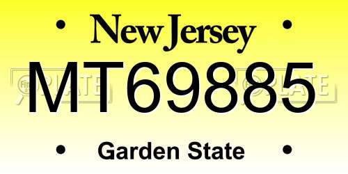 MT69885 New Jersey License Plate