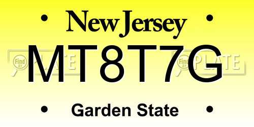 MT8T7G New Jersey License Plate