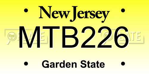 MTB226 New Jersey License Plate