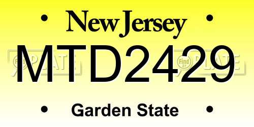 MTD2429 New Jersey License Plate