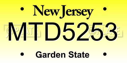 MTD5253 New Jersey License Plate