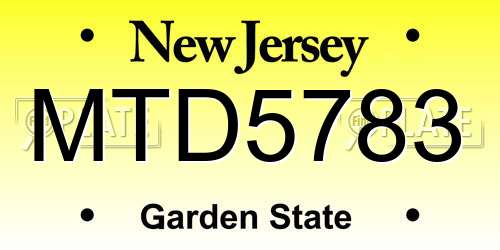 MTD5783 New Jersey License Plate