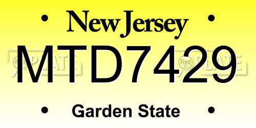 MTD7429 New Jersey License Plate