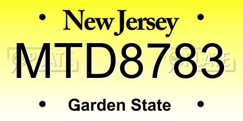MTD8783 New Jersey License Plate