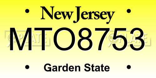 MTO8753 New Jersey License Plate