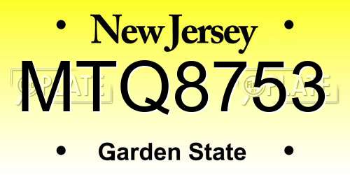 MTQ8753 New Jersey License Plate
