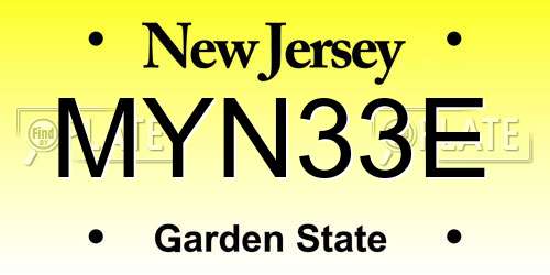 MYN33E New Jersey License Plate