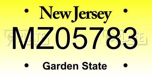 MZ05783 New Jersey License Plate