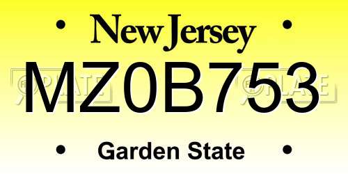 MZ0B753 New Jersey License Plate