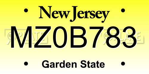 MZ0B783 New Jersey License Plate