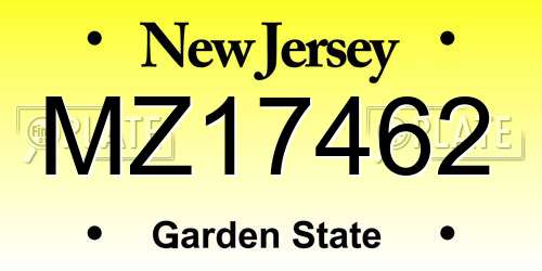 MZ17462 New Jersey License Plate