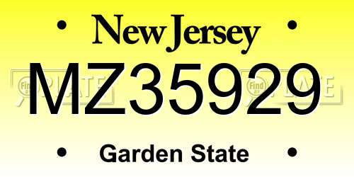 MZ35929 New Jersey License Plate