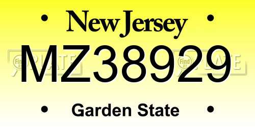 MZ38929 New Jersey License Plate