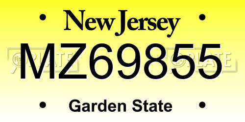 MZ69855 New Jersey License Plate