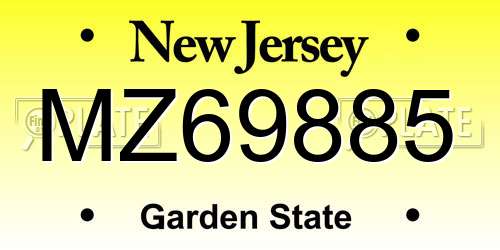 MZ69885 New Jersey License Plate