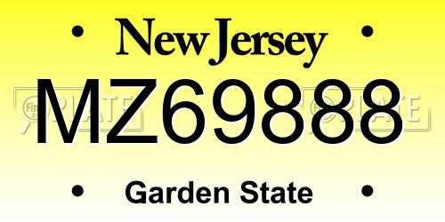 MZ69888 New Jersey License Plate