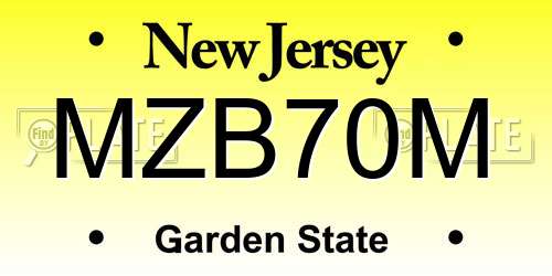 MZB70M New Jersey License Plate