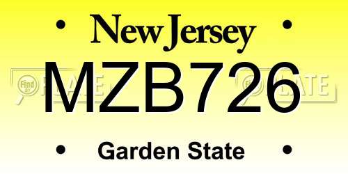 MZB726 New Jersey License Plate
