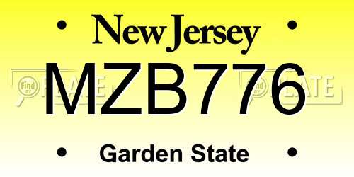 MZB776 New Jersey License Plate