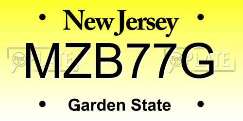 MZB77G New Jersey License Plate
