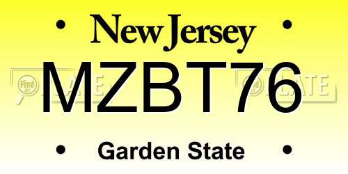 MZBT76 New Jersey License Plate