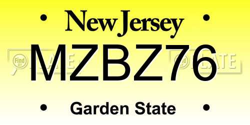 MZBZ76 New Jersey License Plate