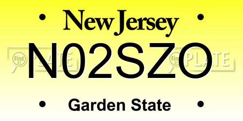 N02SZO New Jersey License Plate