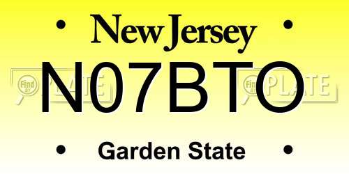 N07BTO New Jersey License Plate