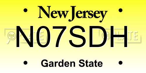 N07SDH New Jersey License Plate