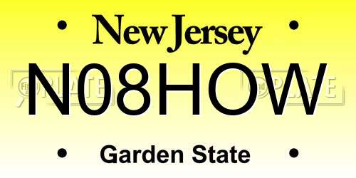 N08HOW New Jersey License Plate