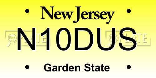 N10DUS New Jersey License Plate