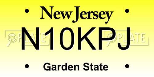 N10KPJ New Jersey License Plate