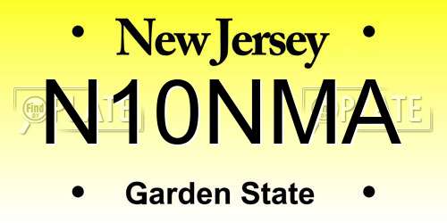 N10NMA New Jersey License Plate