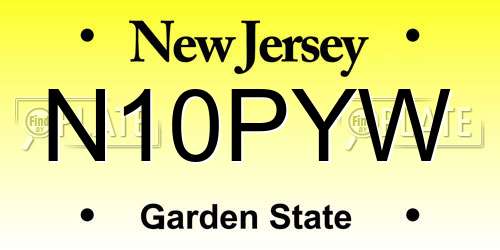 N10PYW New Jersey License Plate