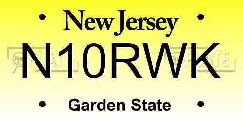 N10RWK New Jersey License Plate