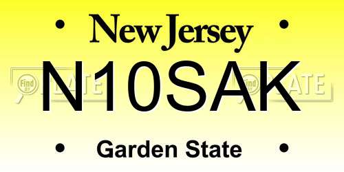 N10SAK New Jersey License Plate