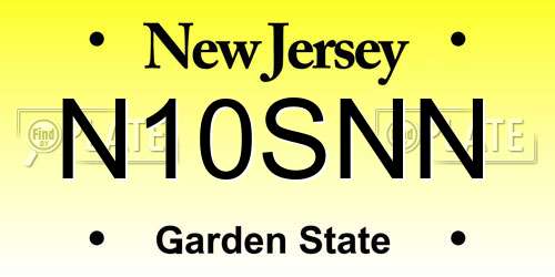 N10SNN New Jersey License Plate
