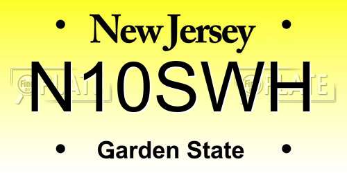 N10SWH New Jersey License Plate