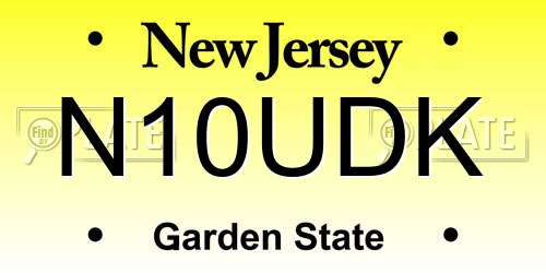 N10UDK New Jersey License Plate