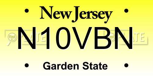 N10VBN New Jersey License Plate