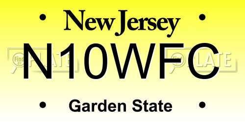 N10WFC New Jersey License Plate