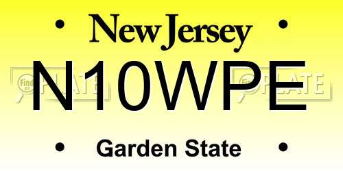 N10WPE New Jersey License Plate