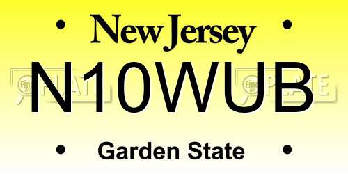 N10WUB New Jersey License Plate