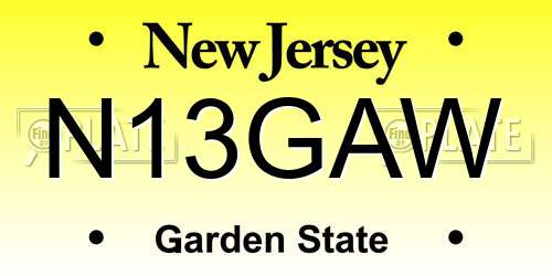 N13GAW New Jersey License Plate