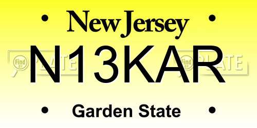 N13KAR New Jersey License Plate