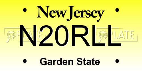 N20RLL New Jersey License Plate
